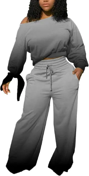 Yiershu Women's 2 Piece Outfits Casual Sweatsuits Long Sleeve Loose Matching Wide Leg Tracksuit Pants Sets with Pockets