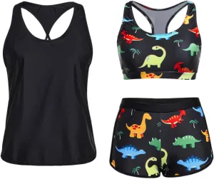 Yonique 3 Piece Athletic Tankini Swimsuits for Women with Shorts Swim Tank Tops with Sports Bra and Boyshorts Bathing Suits