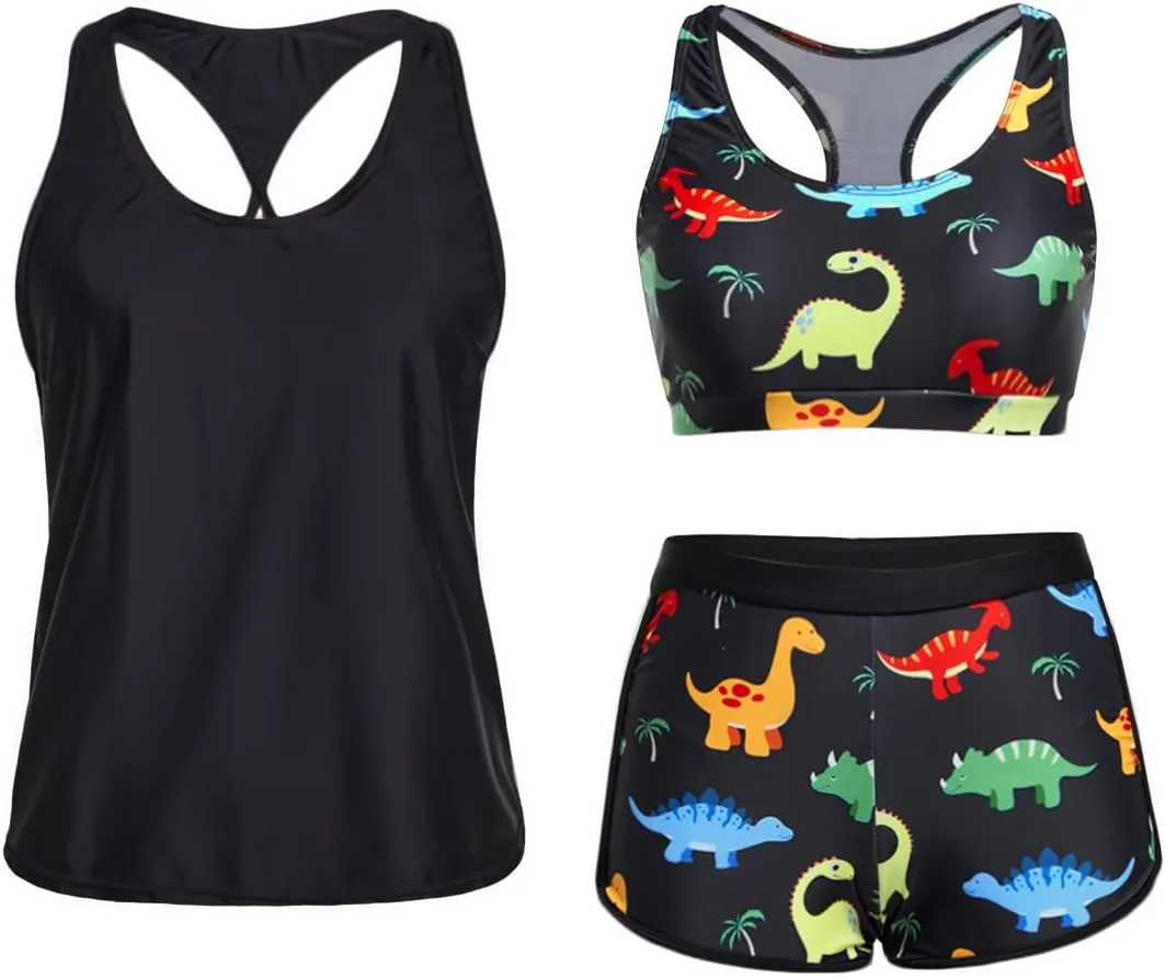 Yonique 3 Piece Athletic Tankini Swimsuits for Women with Shorts Swim Tank Tops with Sports Bra and Boyshorts Bathing Suits